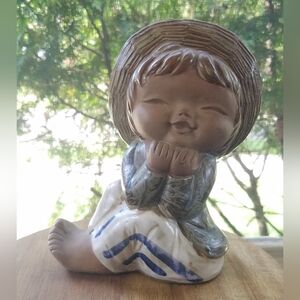 Vintage UCTCI Smiling Boy in Hat Large Terracotta Figurine Japan Paul Marshall